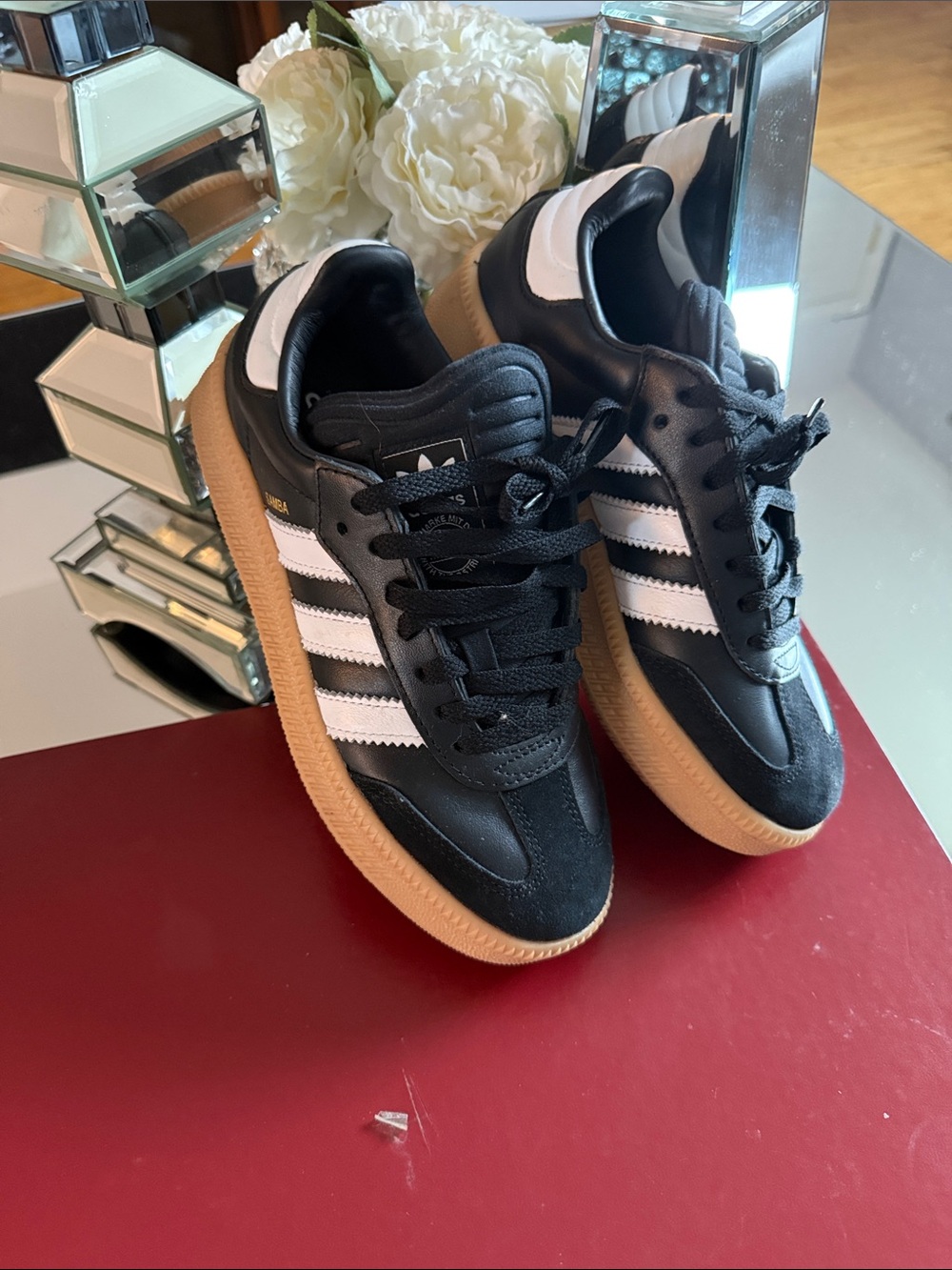 adidas Kids Black White Three-Stripe Sneakers with Gum Sole